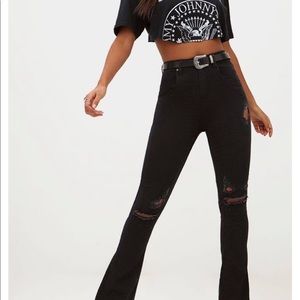 Pretty Little Thing Black Distressed Flare Jeans
